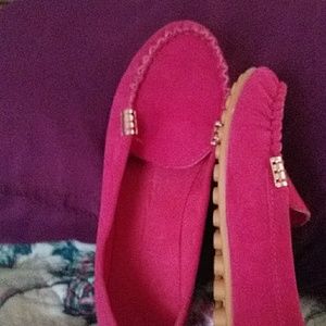Fuschia suede moccasins